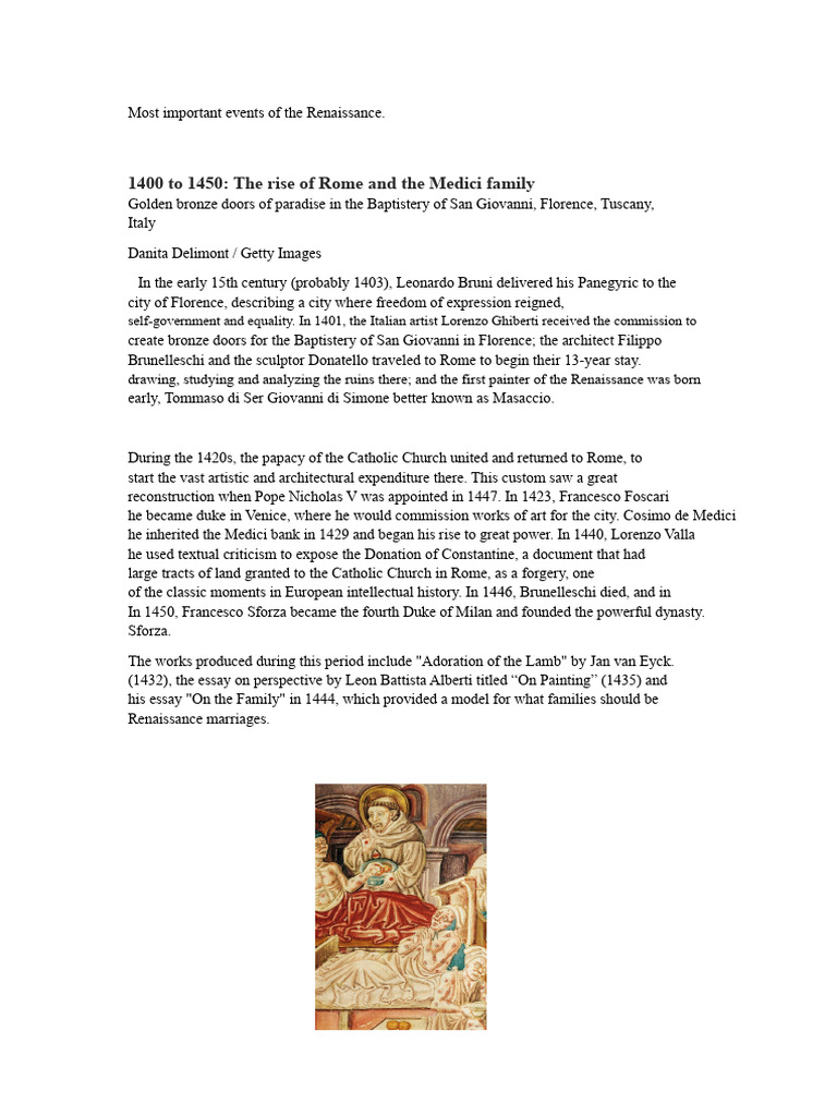 Key Events of the Renaissance (1400-1500) | PDF | Renaissance | House ...