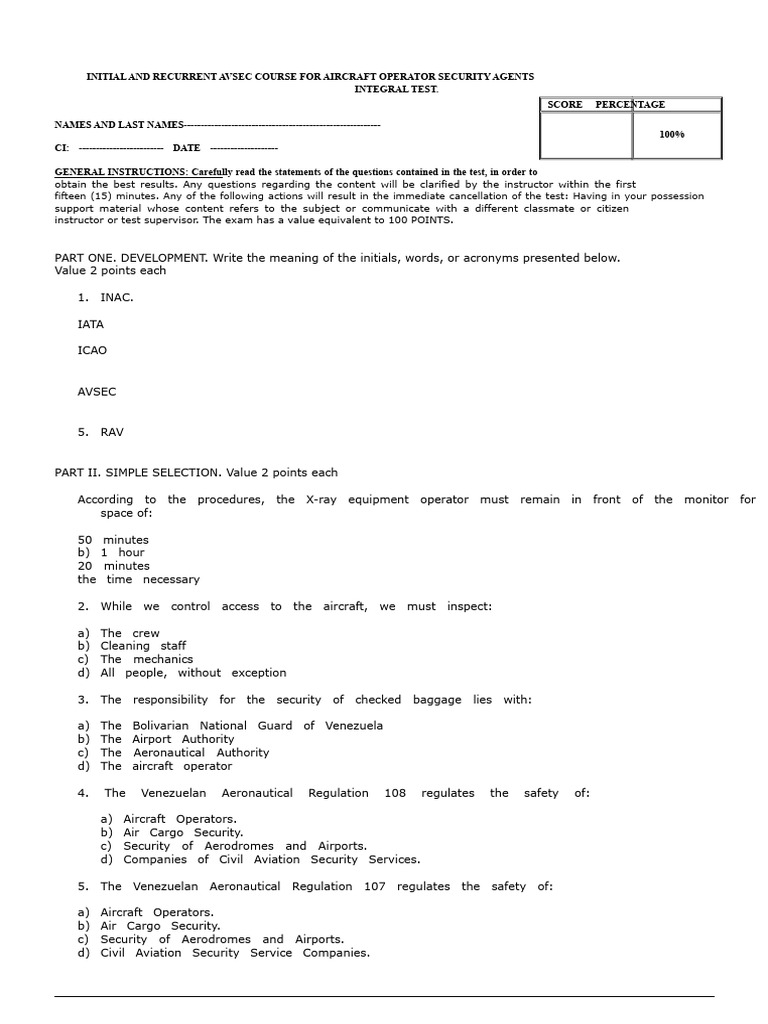 Initial and Recurring Evaluation AVSEC Airline Security Agents | PDF ...