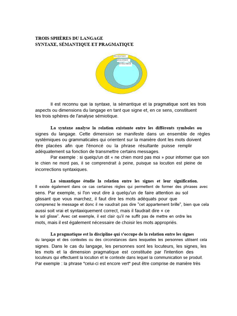 Syntaxe, Sémantique et Pragmatique du Langage | PDF | Sémantique | la ...