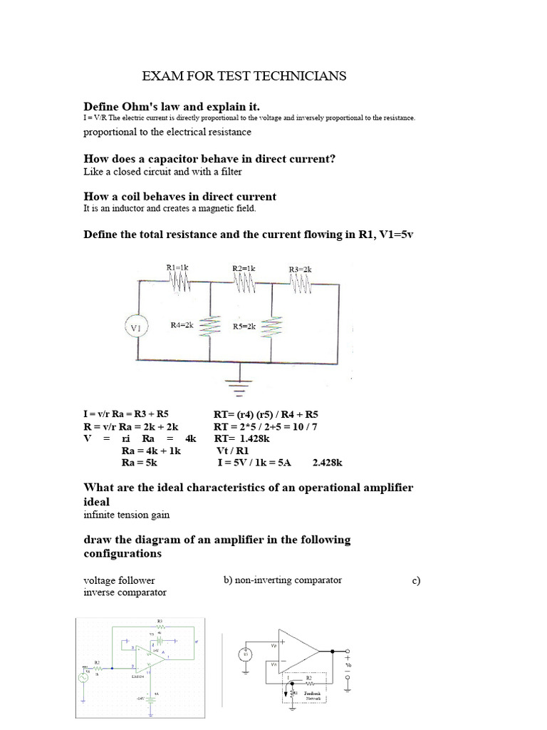 Test Technician Exam Overview | PDF | Amplifier | Inductor