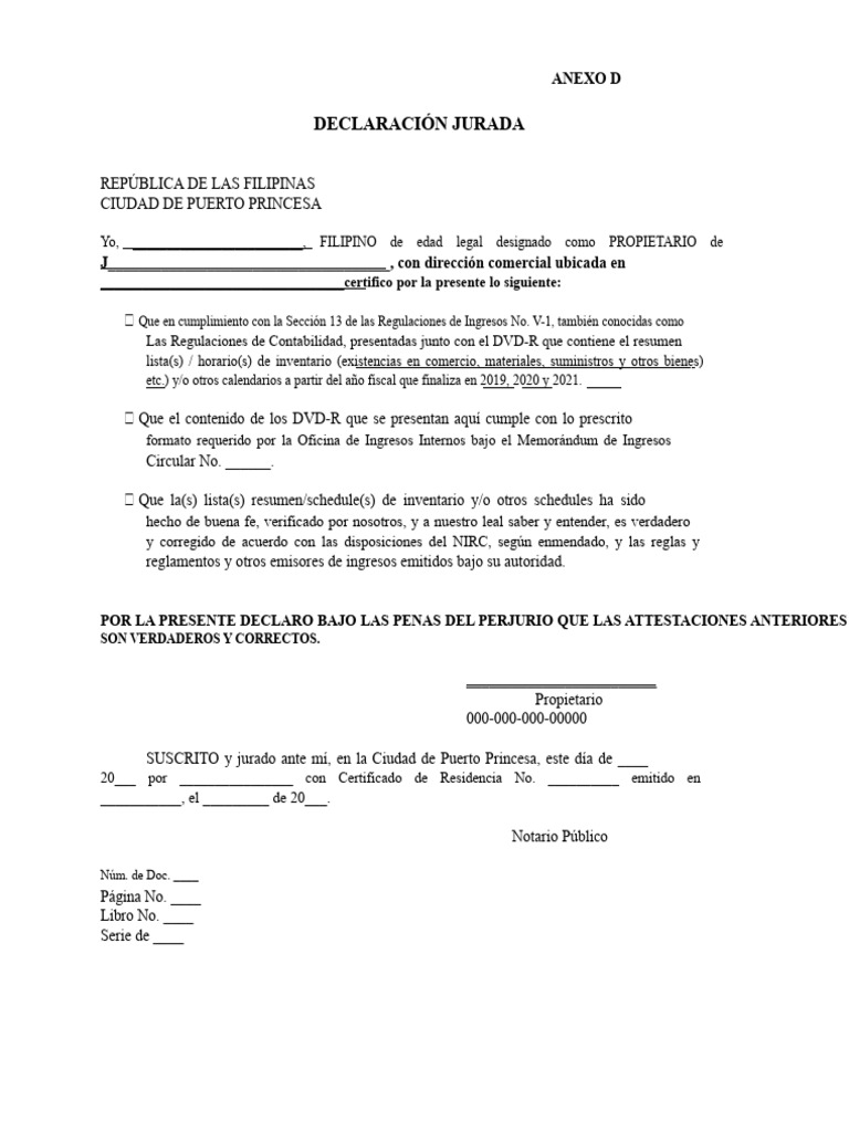 Declaración Jurada de Propietario Filipinas | PDF