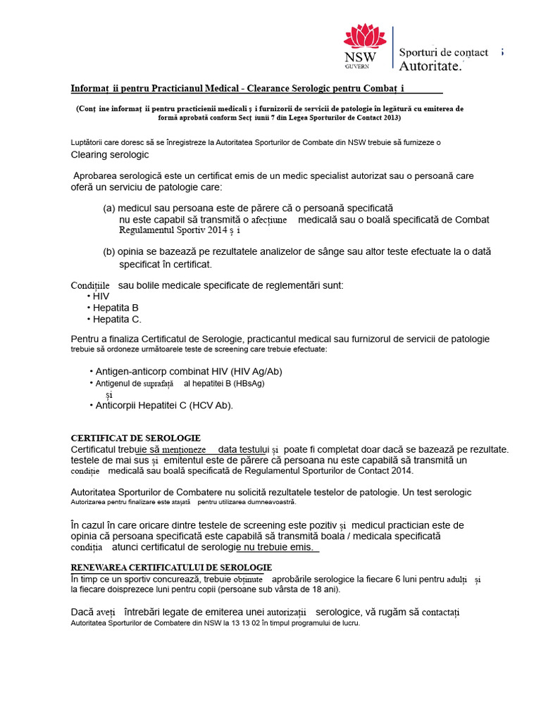 Certificat de Clearance Serologic Csa Form s7 Oct 2014 | PDF
