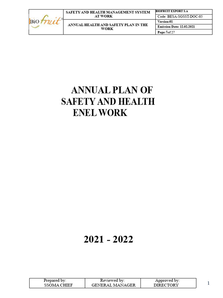 Annual Health and Safety Plan 2021-2022 | PDF | Occupational Safety And ...