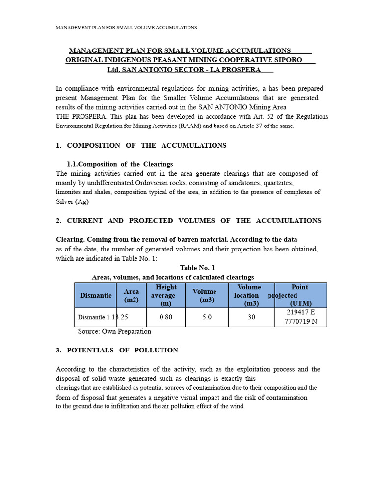 Minor Volume Mining Solid Waste Management Plan | PDF | Surface Runoff ...