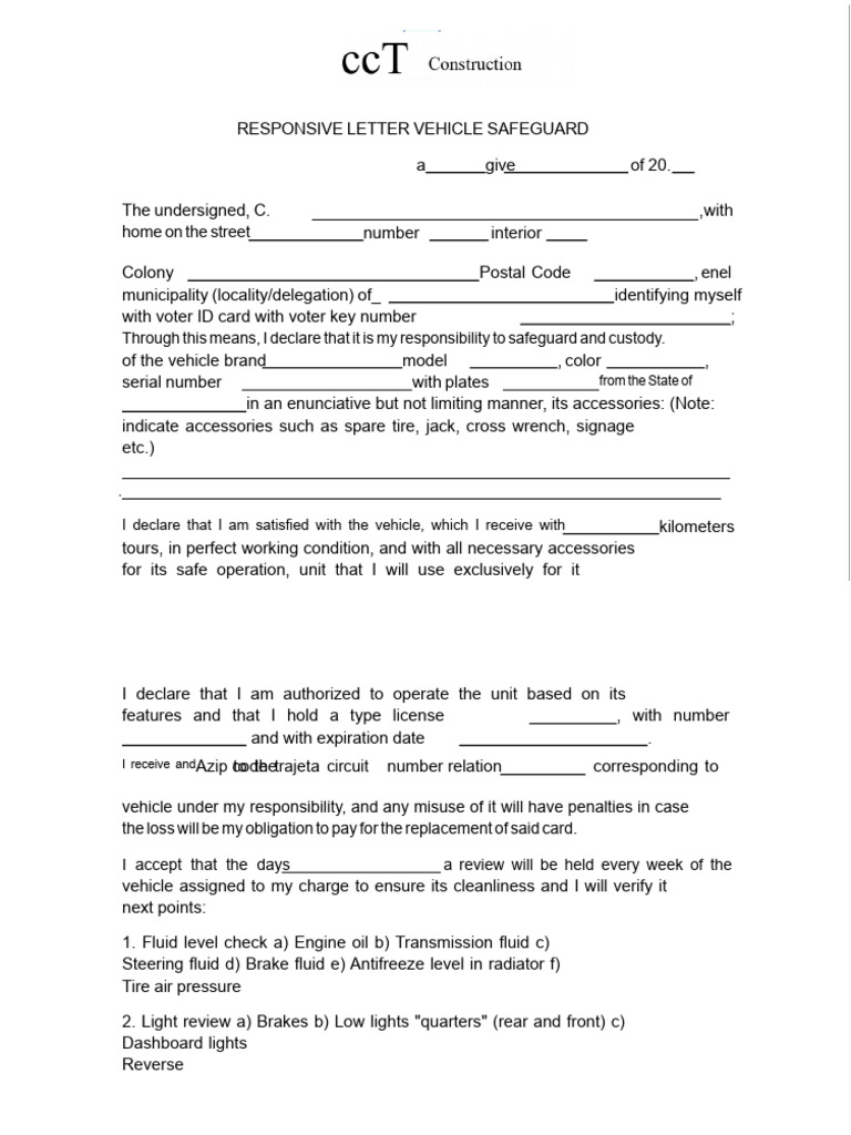 Vehicle Responsibility Declaration | PDF