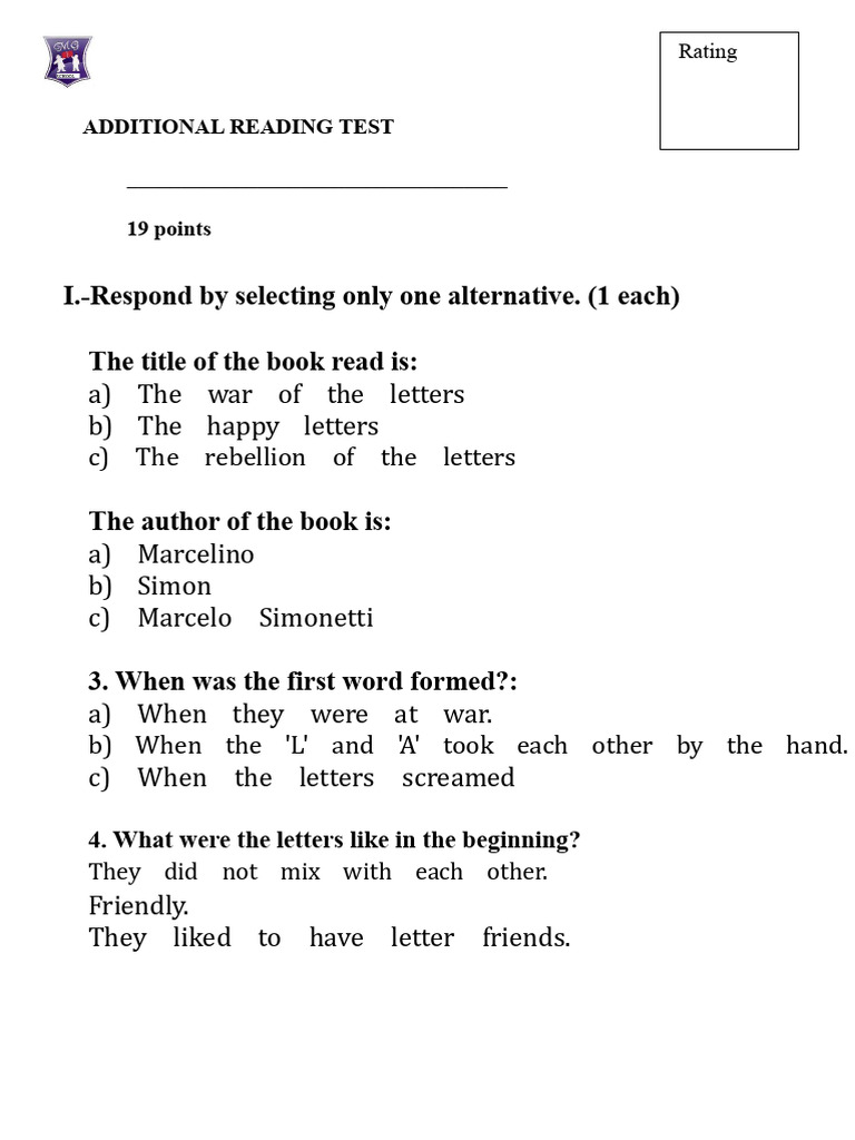 Additional Reading Test on Letters | PDF