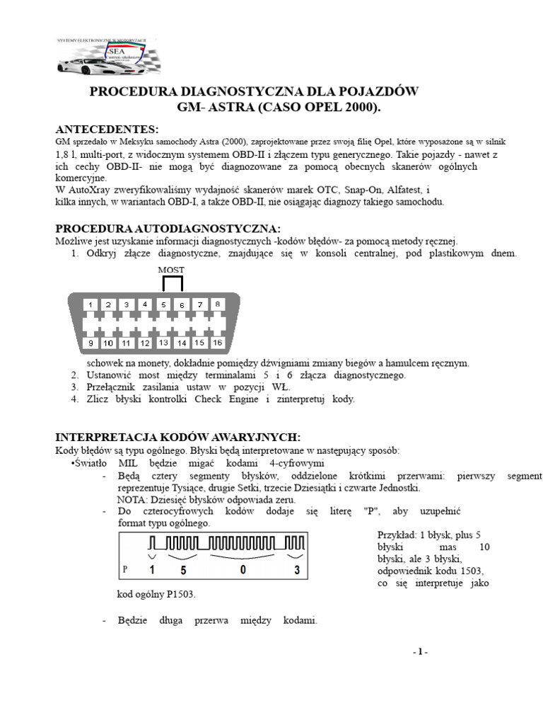 Podręcznik Diagnostyczny Astra 1.8 2000 | PDF