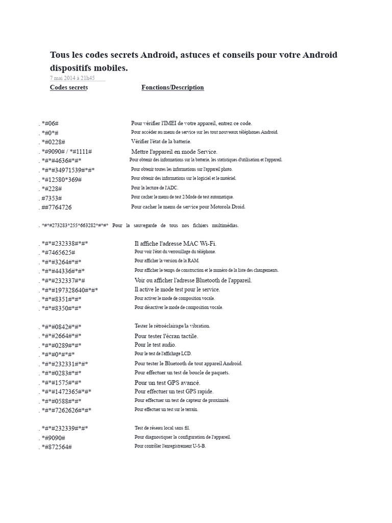 Codes secrets Android et astuces utiles | PDF | Android (Système d ...