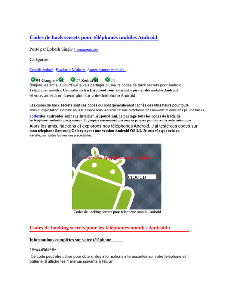 Codes secrets de hack pour Android | PDF | Android (Système d ...