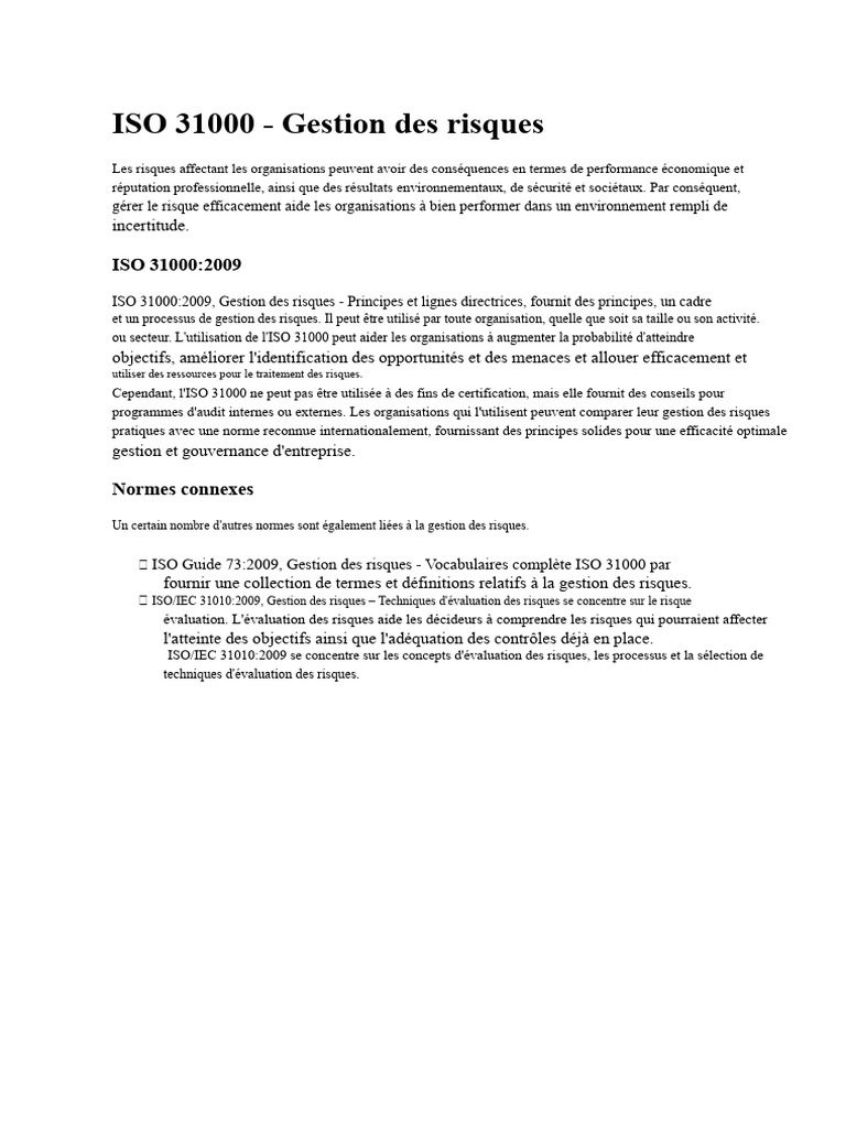 ISO 31000 : Principes de gestion des risques | PDF | Management de la ...
