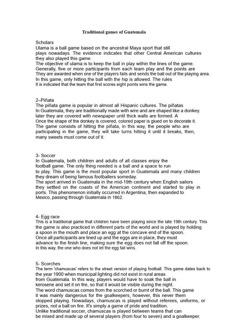 Traditional Games in Guatemalan Culture | PDF