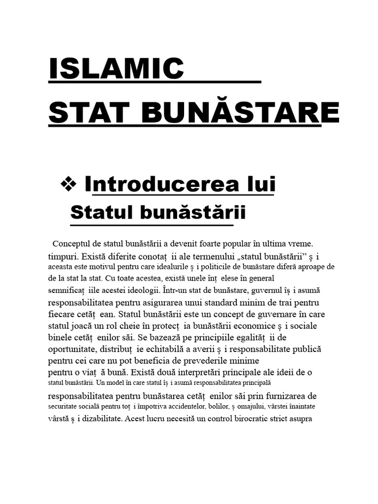 Statul de Binefacere Islamic | PDF