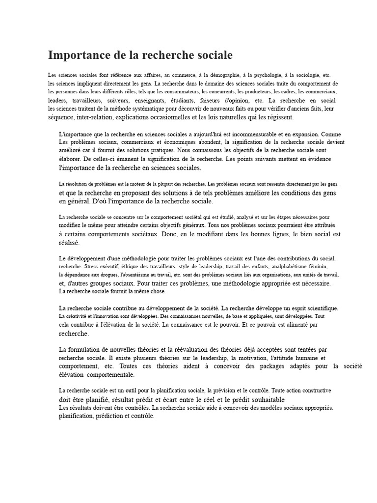 Importance de la recherche sociale | PDF | Science | Sciences sociales