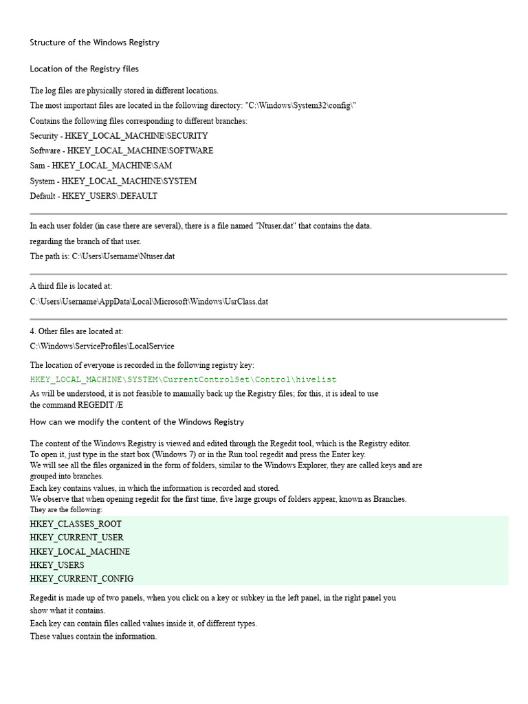Windows Registry Structure Overview | PDF | Windows Registry | Computer ...