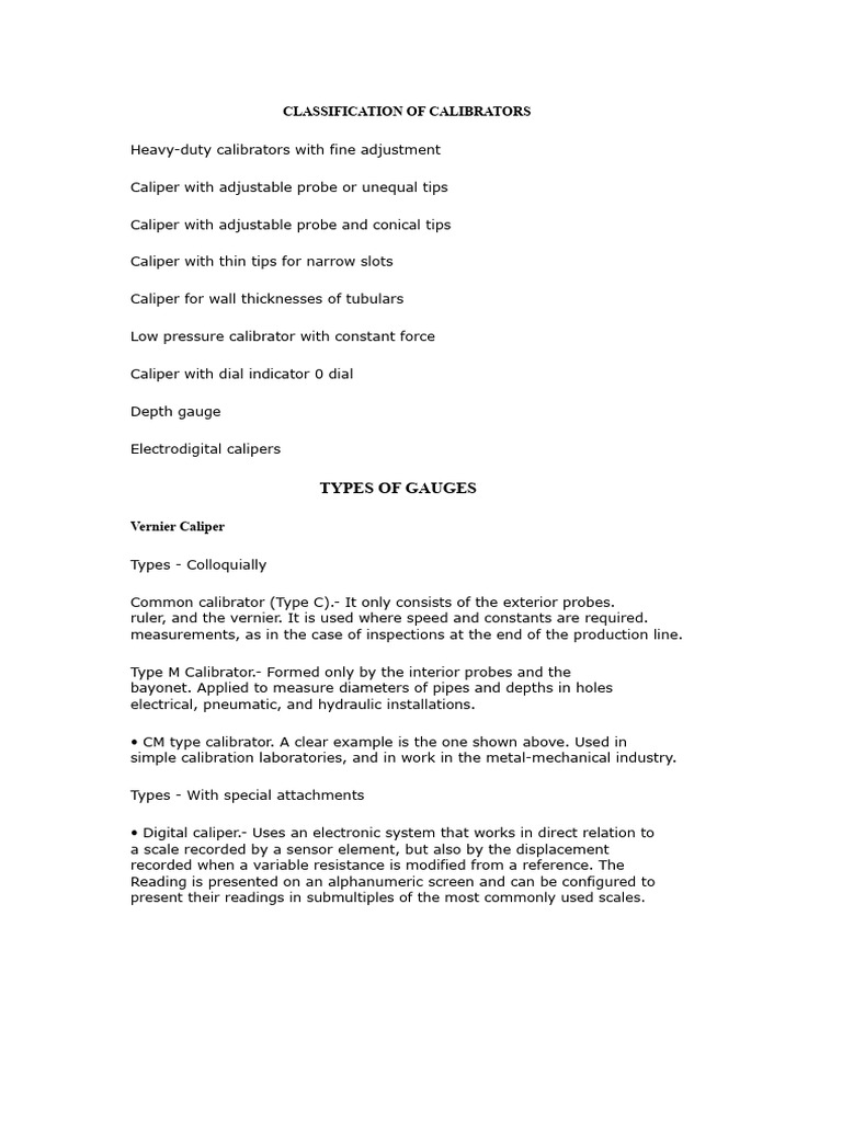 Gauge and Calibrator Classifications | PDF
