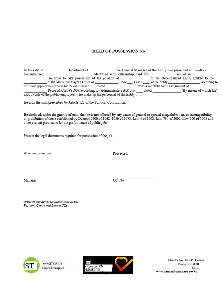 Model Document of Public Employee Possession | PDF