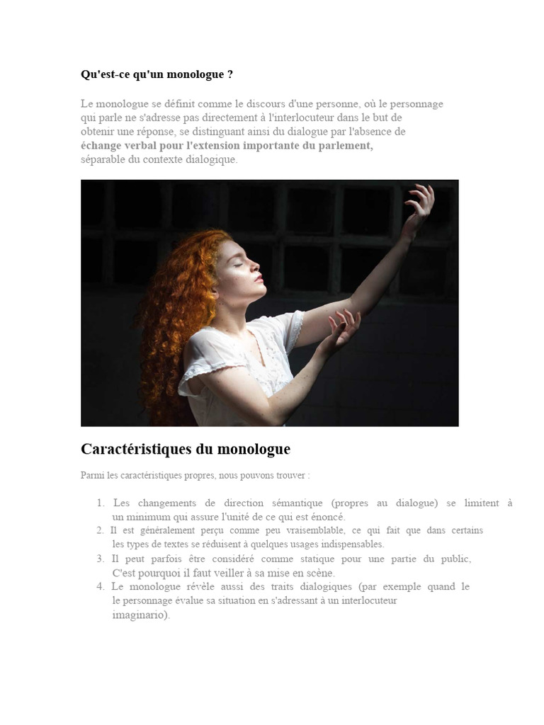 Définition et caractéristiques du monologue | PDF | Monologue | Dialogue