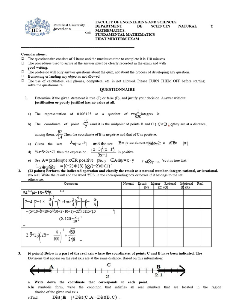 Fundamental Mathematics Midterm Exam | PDF | Mathematics