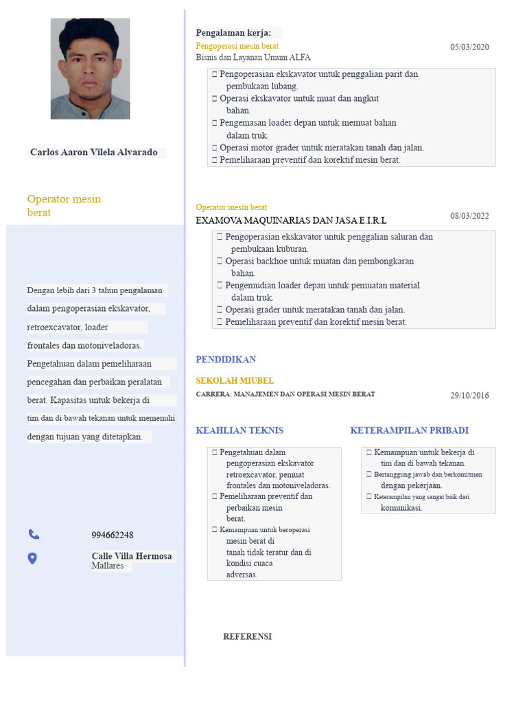 CV Operator Mesin Berat | PDF