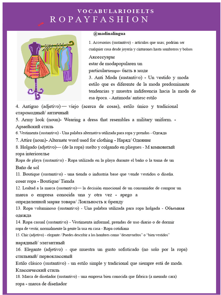 Vocabulario Esencial de Moda y Ropa | PDF | Moda | Ropa