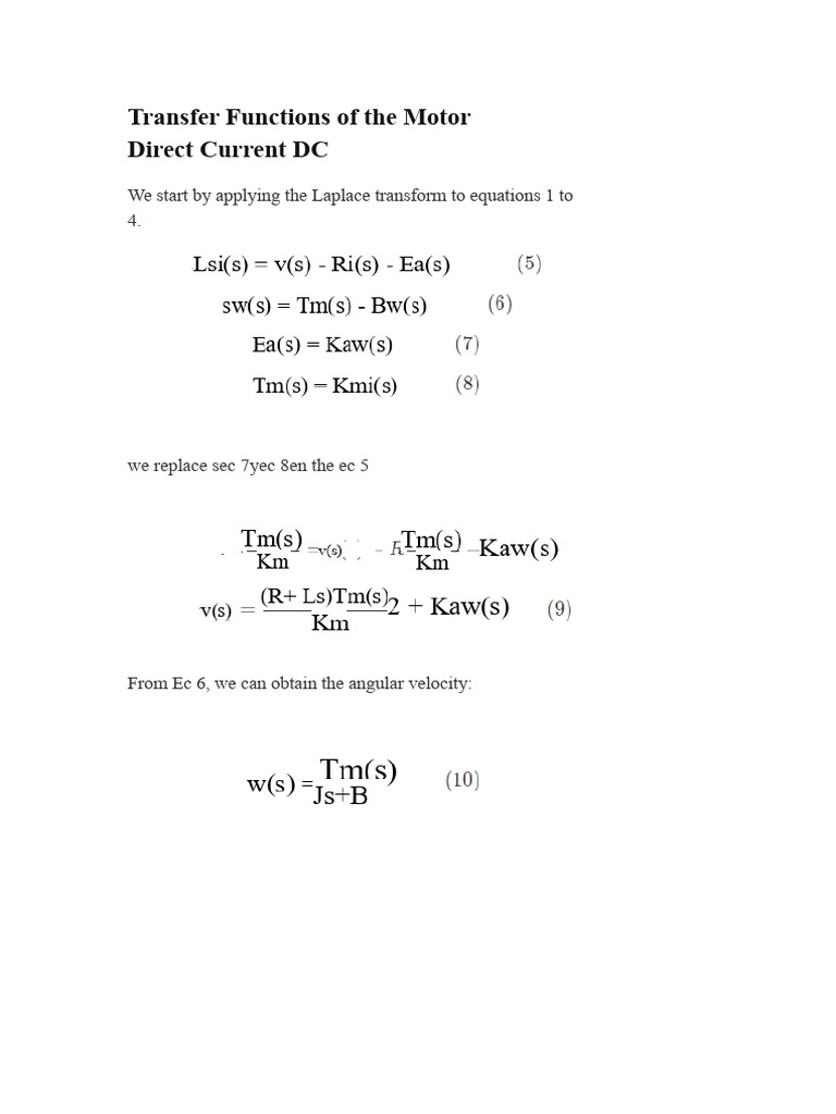 DC Motor Transfer Functions Explained | PDF