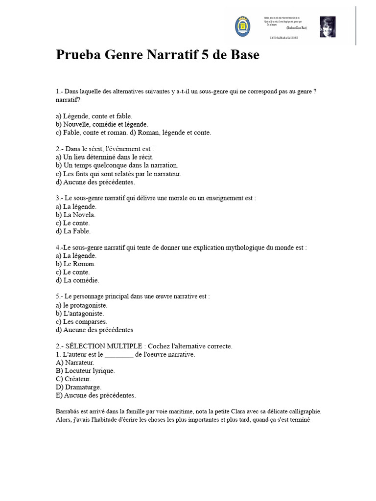 Comprendre le Genre Narratif et ses Sous-genres | PDF | Romans | Fable