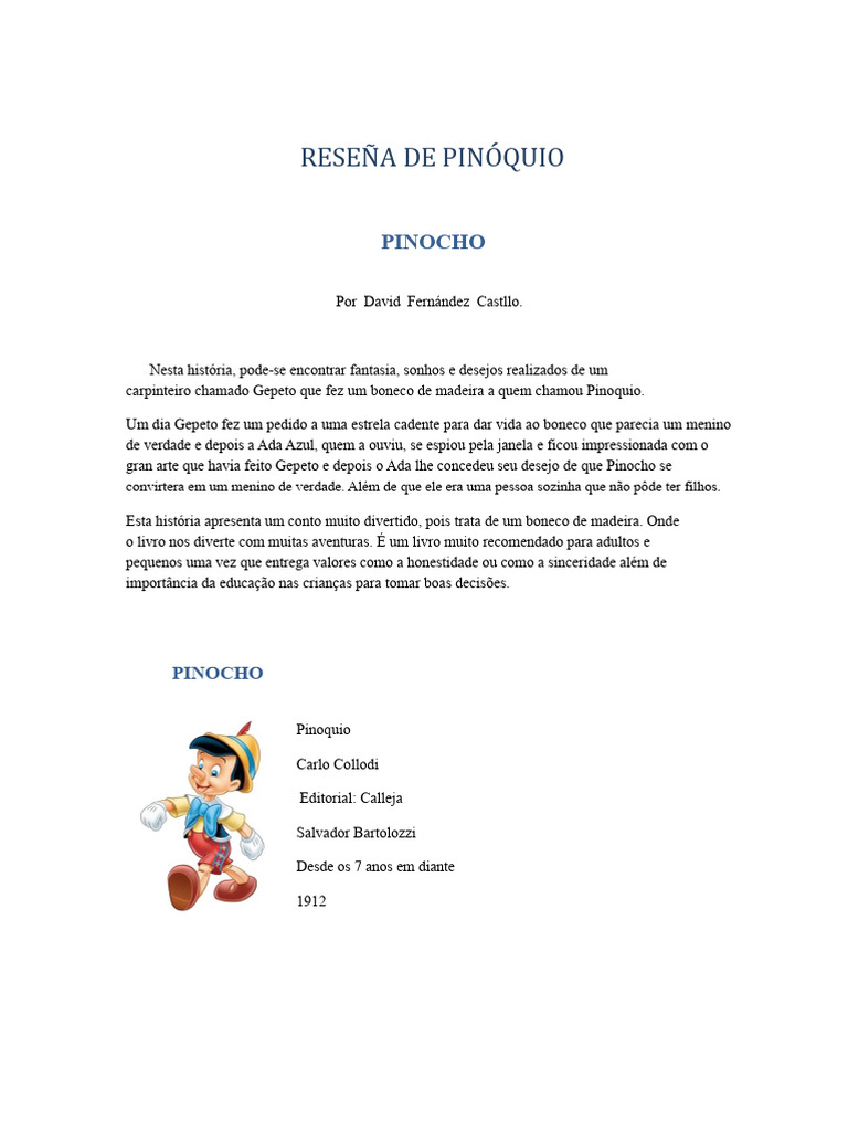 Resumo da História de Pinoquio | PDF
