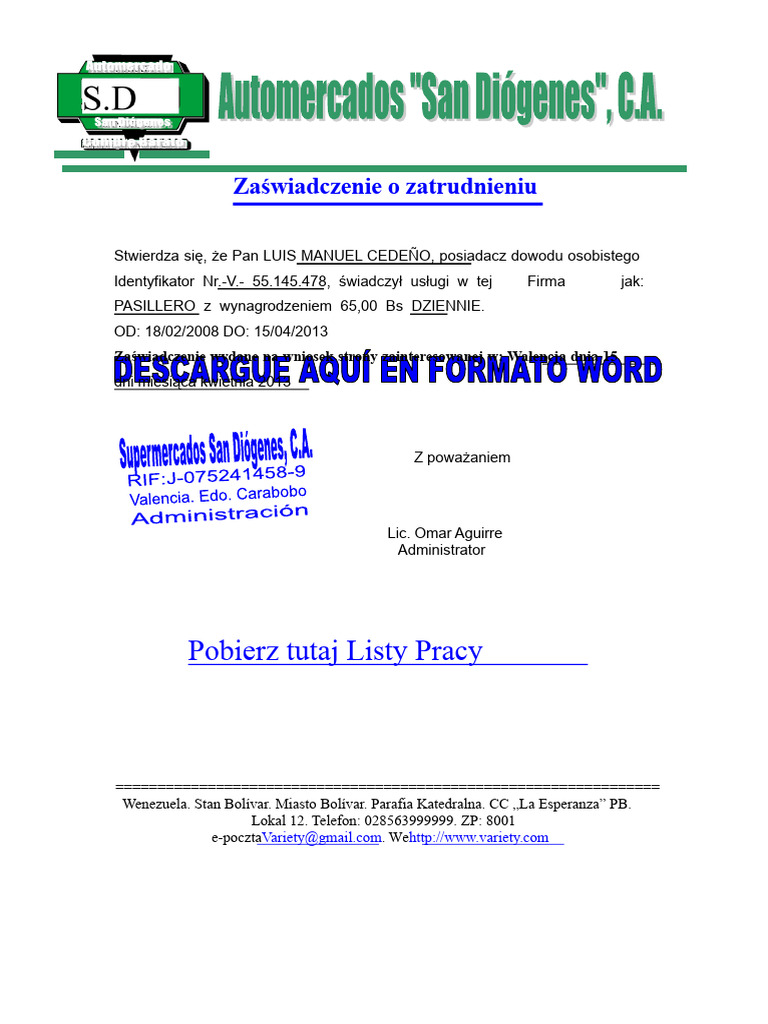 Format Listu Roboczego | PDF