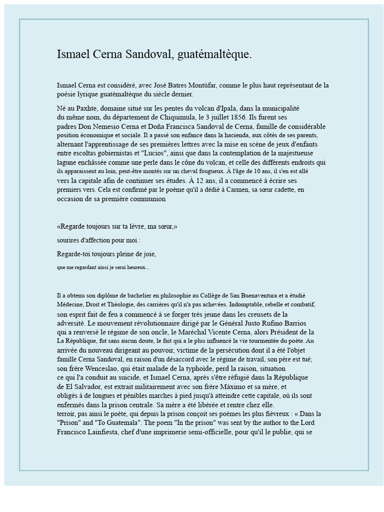 Ismael Cerna : Poète guatémaltèque émérite | PDF