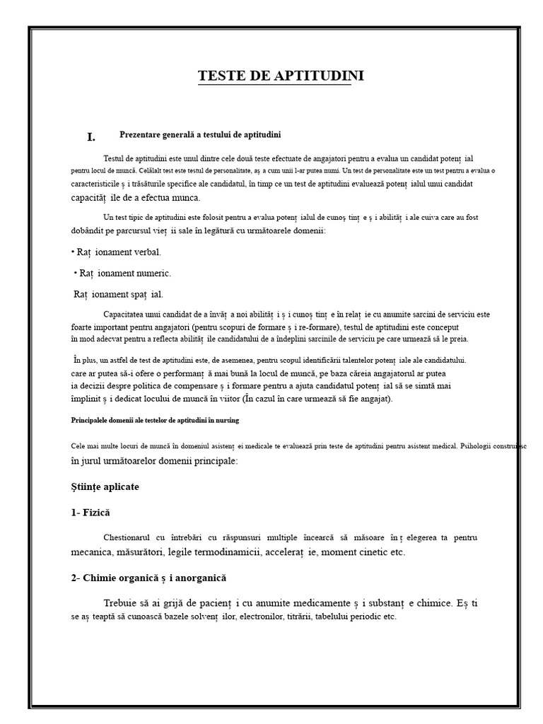 TESTE DE APTITUDINI Și Test de Personalitate | PDF