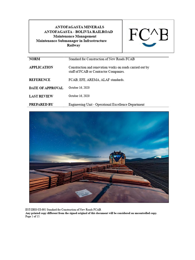 EST-DEO-UI-001 - Standard For Construction of New Roads FCAB Rev0 | PDF ...