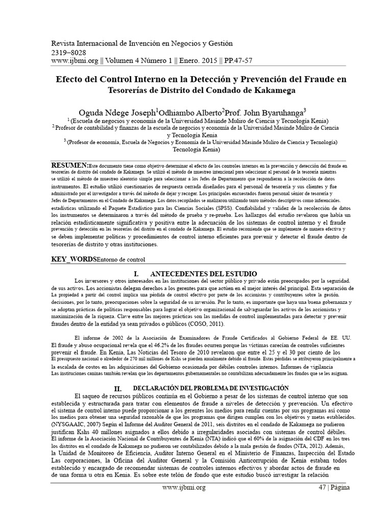 Efecto Del Control Interno en La Detección y Prevención Del Fraude en ...