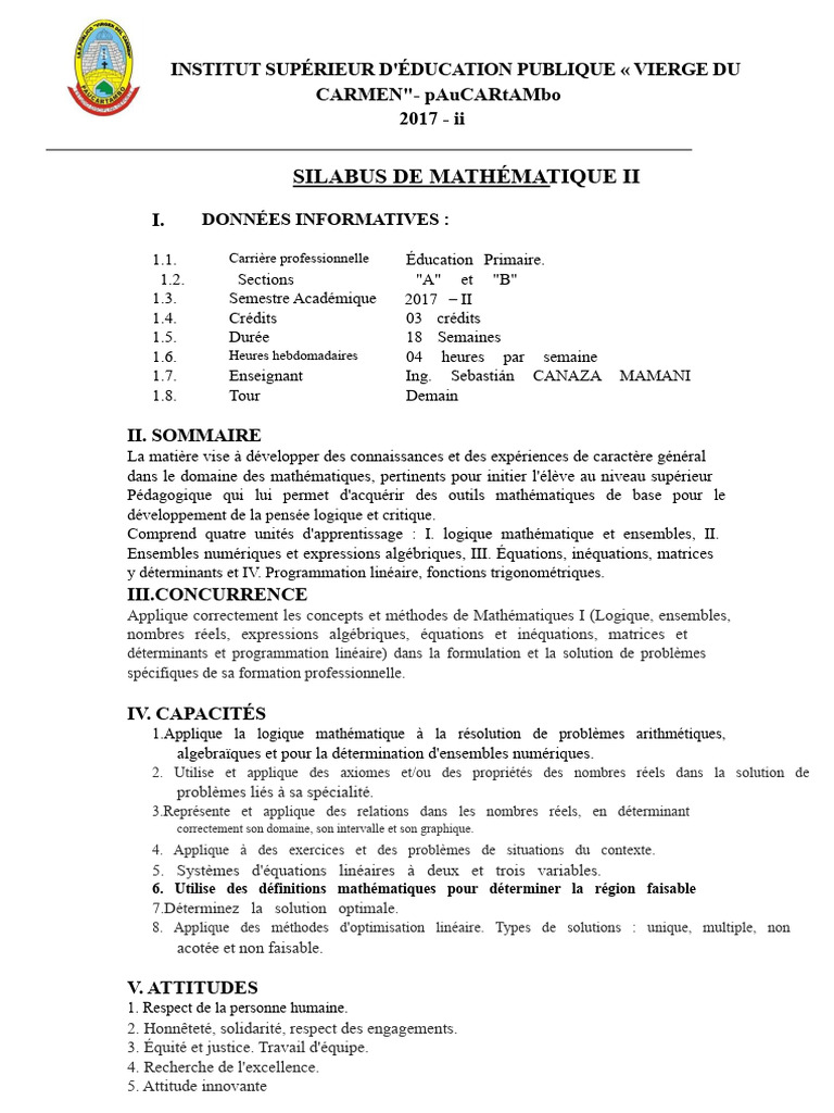Syllabus Mathématiques II - Éducation Primaire | PDF | Droite ...