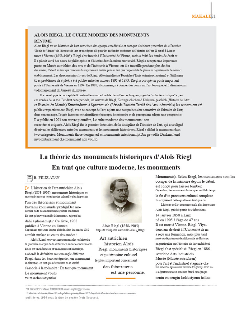 Aloïs Riegl et le culte des monuments | PDF | Histoire de l'art | Monument