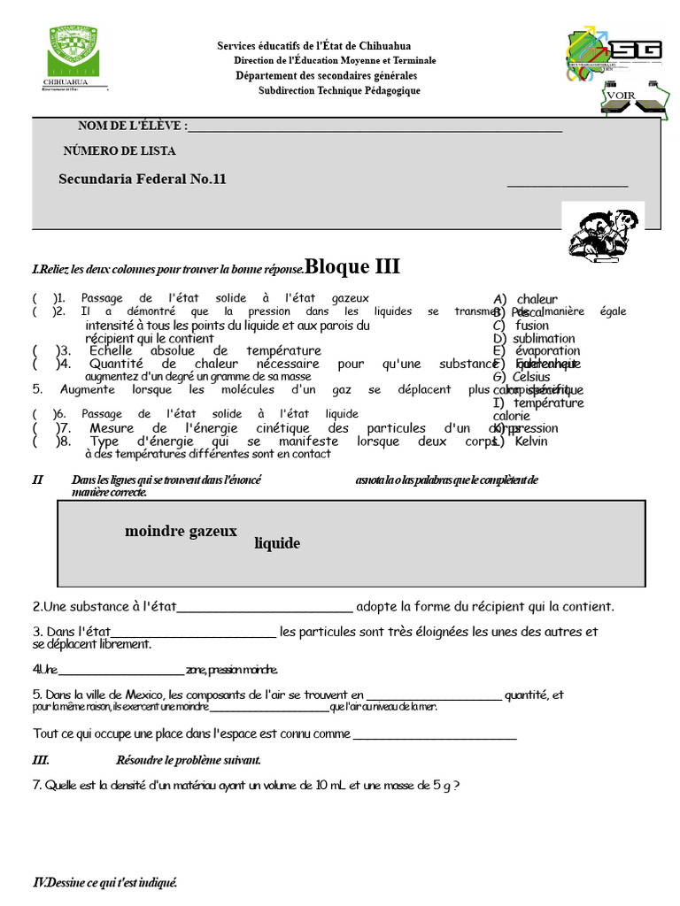Examen de science secondaire 2 PDF | PDF | Température | Matière
