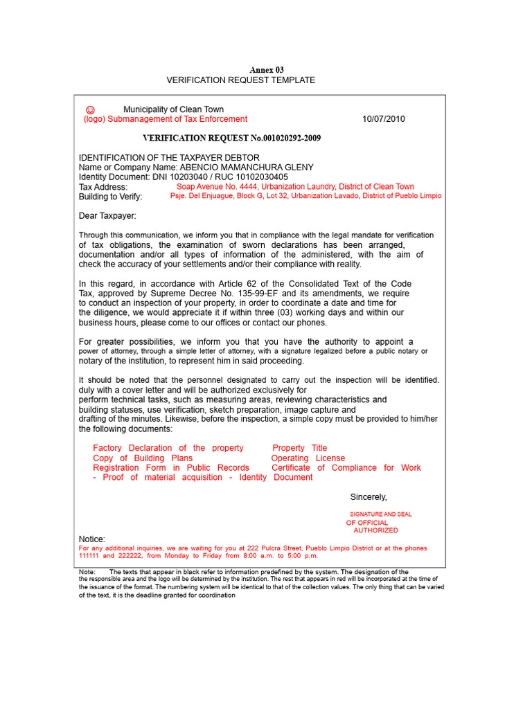 Tax Verification Request Template | PDF | Identity Document | Justice