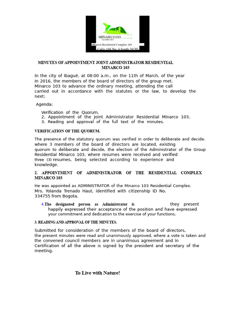 Minutes of Appointment Joint Administrator Residential Minarco 103 | PDF