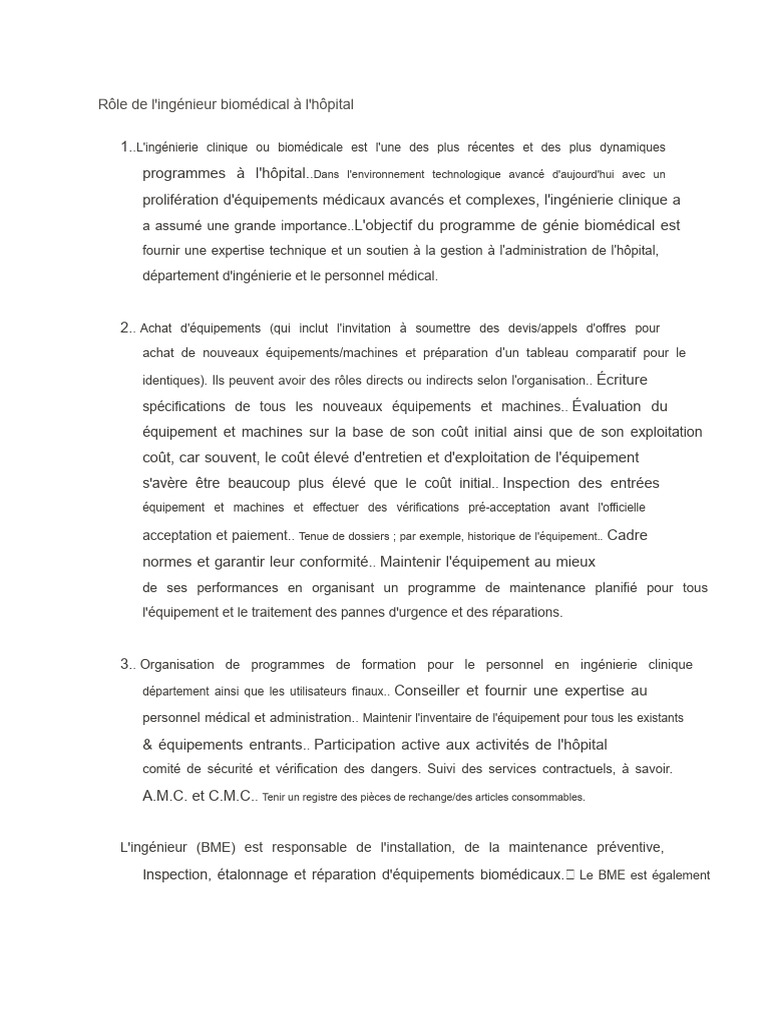 Rôle de l'ingénieur biomédical à l'hôpital | PDF | Génie biomédical ...