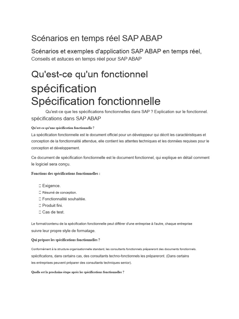 Scénarios et spécifications SAP ABAP | PDF | Test de logiciel ...