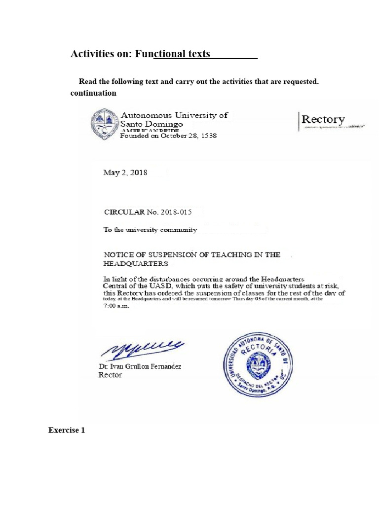 Functional Texts. Exercises | PDF | Information | Memorandum