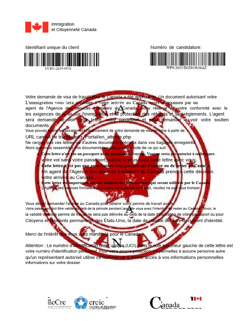 Visa de travail approuvé pour le Canada | PDF