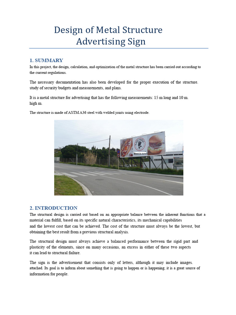 Metal Structure Design for Advertising Sign | PDF | Bending | Earthquakes