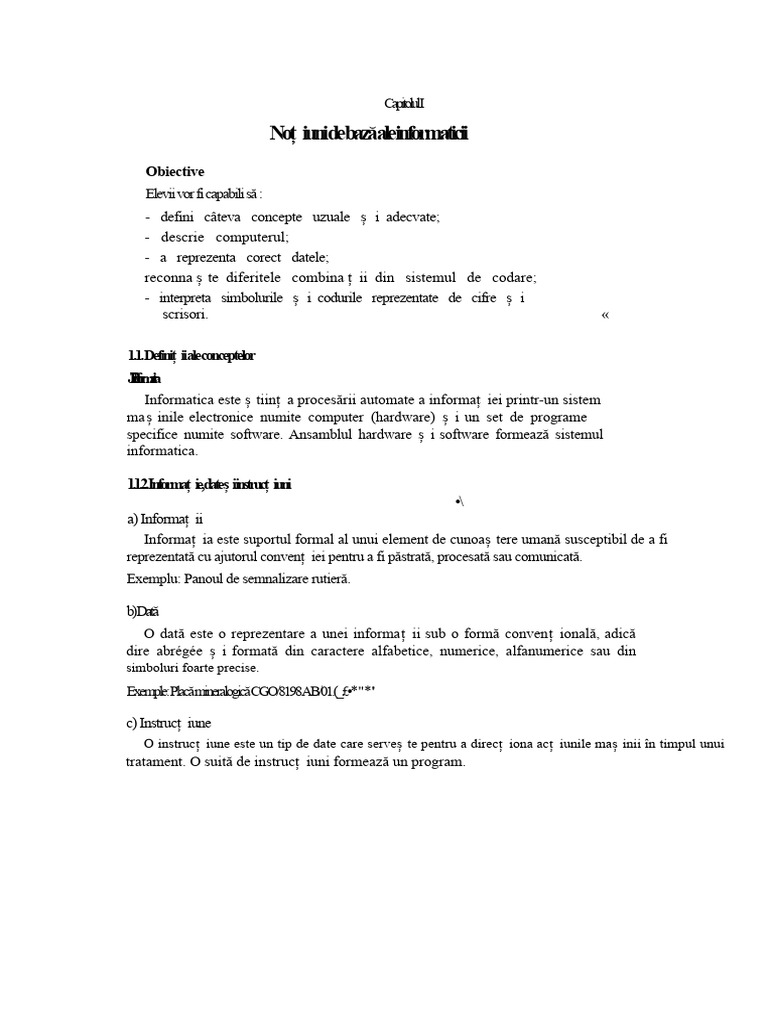 CURS INFORMATICA Clasa A 4-A H Informatica | PDF