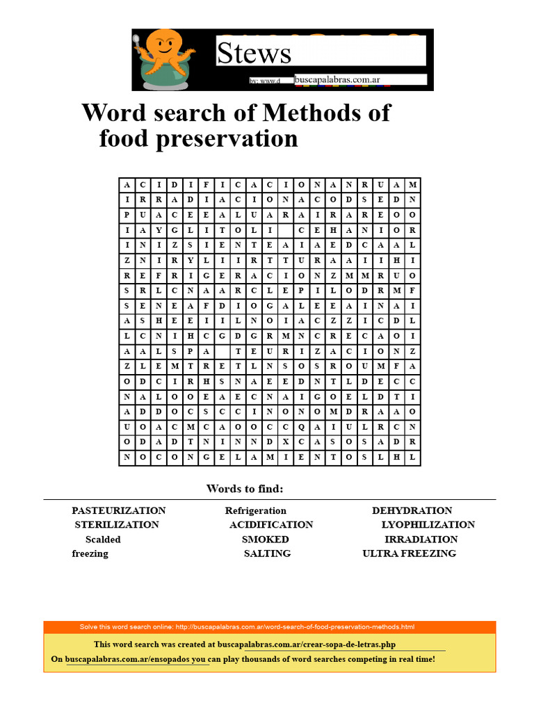 Word Search of Food Preservation Methods | PDF | Food Preservation ...