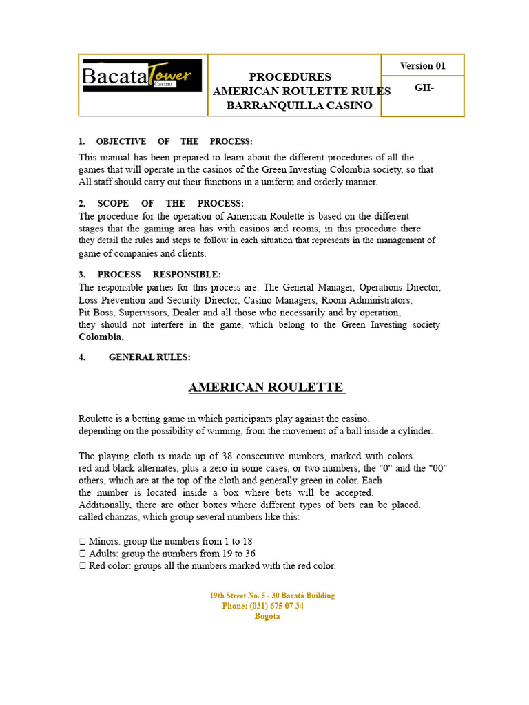 American Roulette Game Procedures | PDF | Roulette | Gambling
