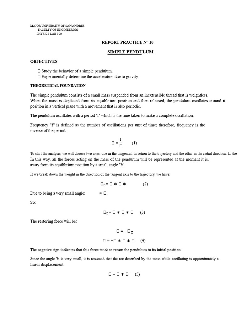 Simple Pendulum Experiment Report | PDF | Pendulum | Force