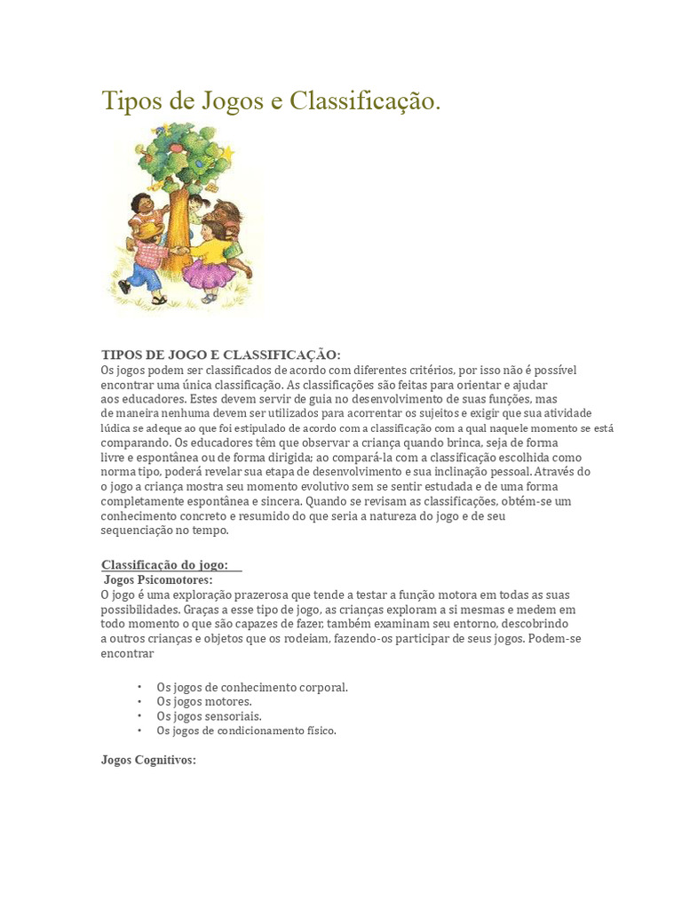 Classificação dos Tipos de Jogos Infantis | PDF | Função motora ...