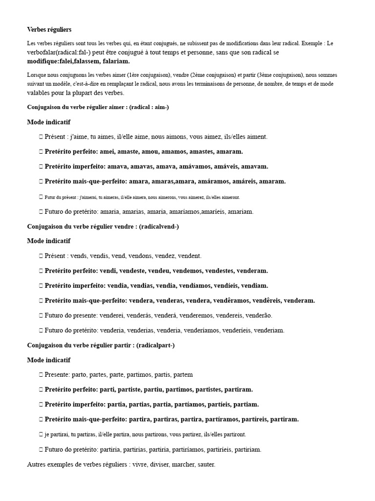 Conjugaison des verbes réguliers | PDF | Verbe | Conjugaison