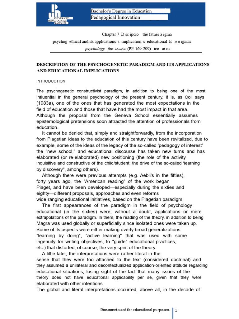 Psychogenetic Paradigm in Education | PDF | Epistemology | Cognitive ...