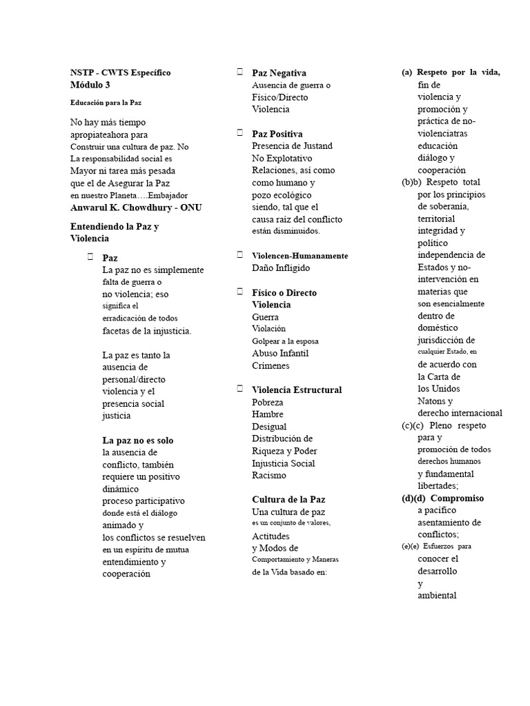 Educación para la Paz y Cultura de Paz | PDF | Paz | Conflicto (proceso)